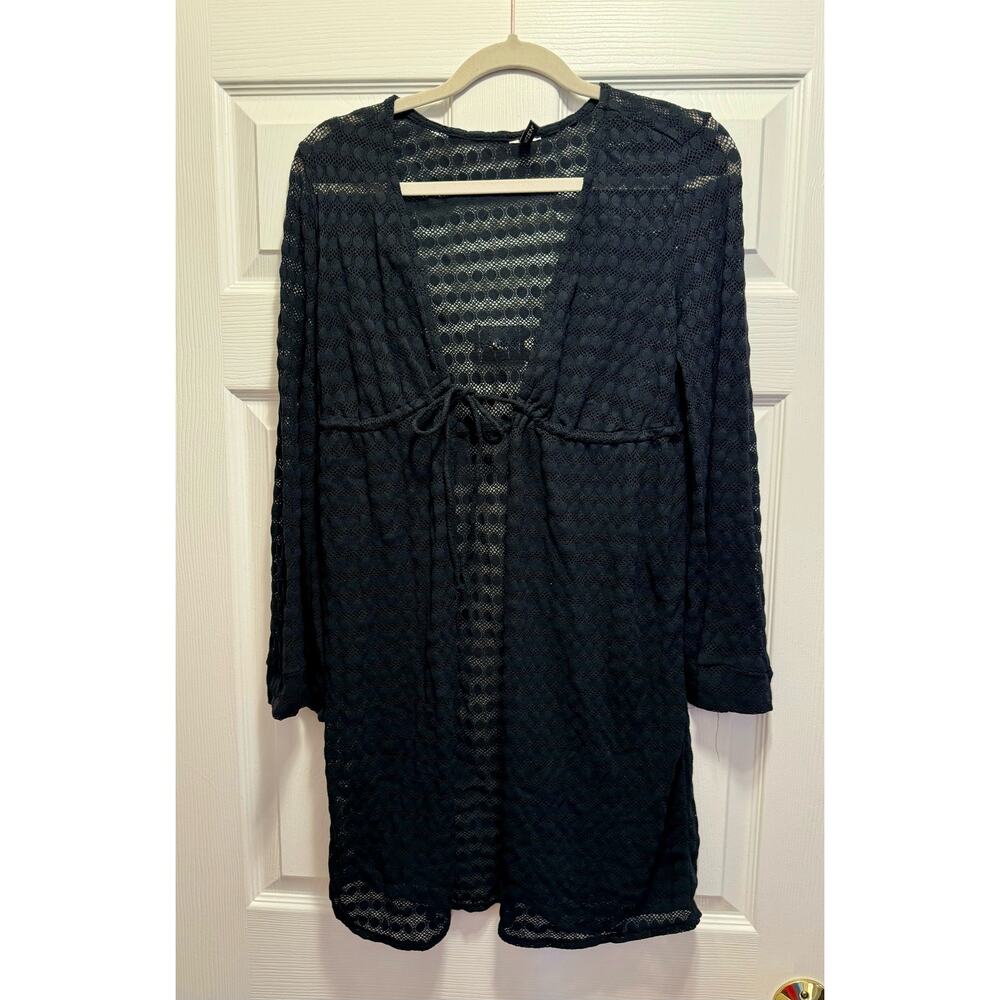 JANTZEN  black swim cover up, black with black polkadots, small-medium